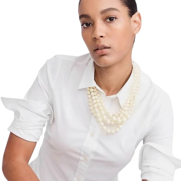 J. Crew Classic Cream Beaded faux pearl layered 5 multi strand Necklace marked - Picture 2 of 11